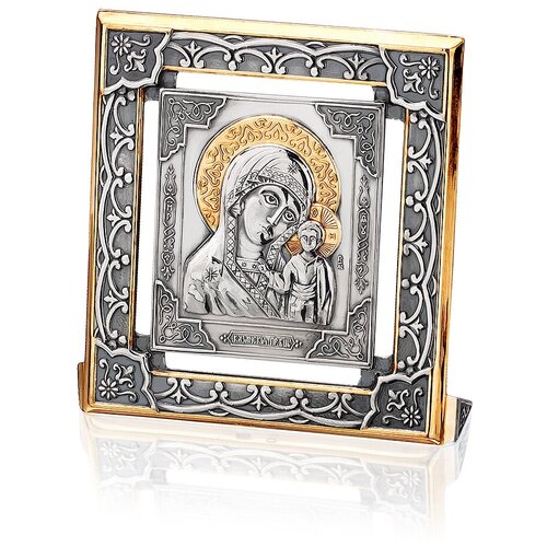Икона казанская божия матерь Красная Пресня серебро 925 пробы, покрытие - оксидирование, выборочное золочение, без вставок