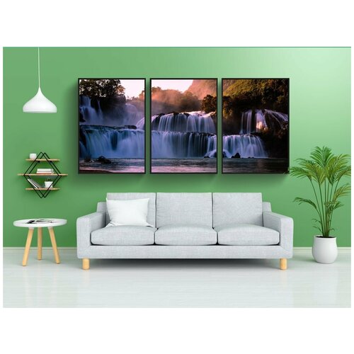 фото Набор модулных постеров для интерьера "деревенский водопад джок, водопады, вода" 60x90 см. в тубусе, без рамки lotsprints