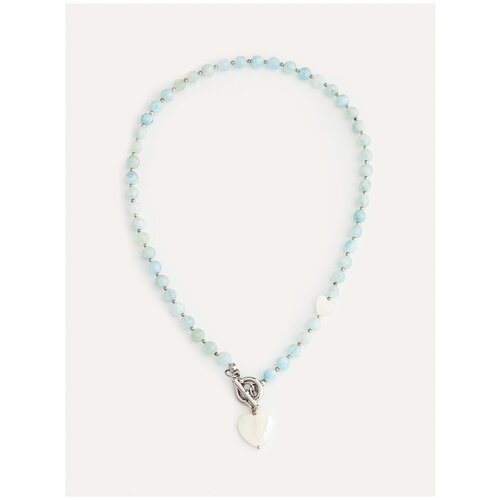 Колье Iris из натурального аквамарина с сердцем из перламутра Moon Soul