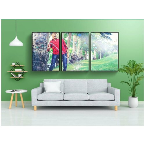 фото Набор модулных постеров для интерьера "человек, сад, вода" 60x90 см. в тубусе, без рамки lotsprints