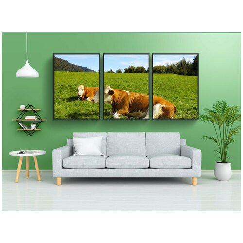 фото Набор модулных постеров для интерьера "животные, коровы, пастбище" 60x90 см. в тубусе, без рамки lotsprints