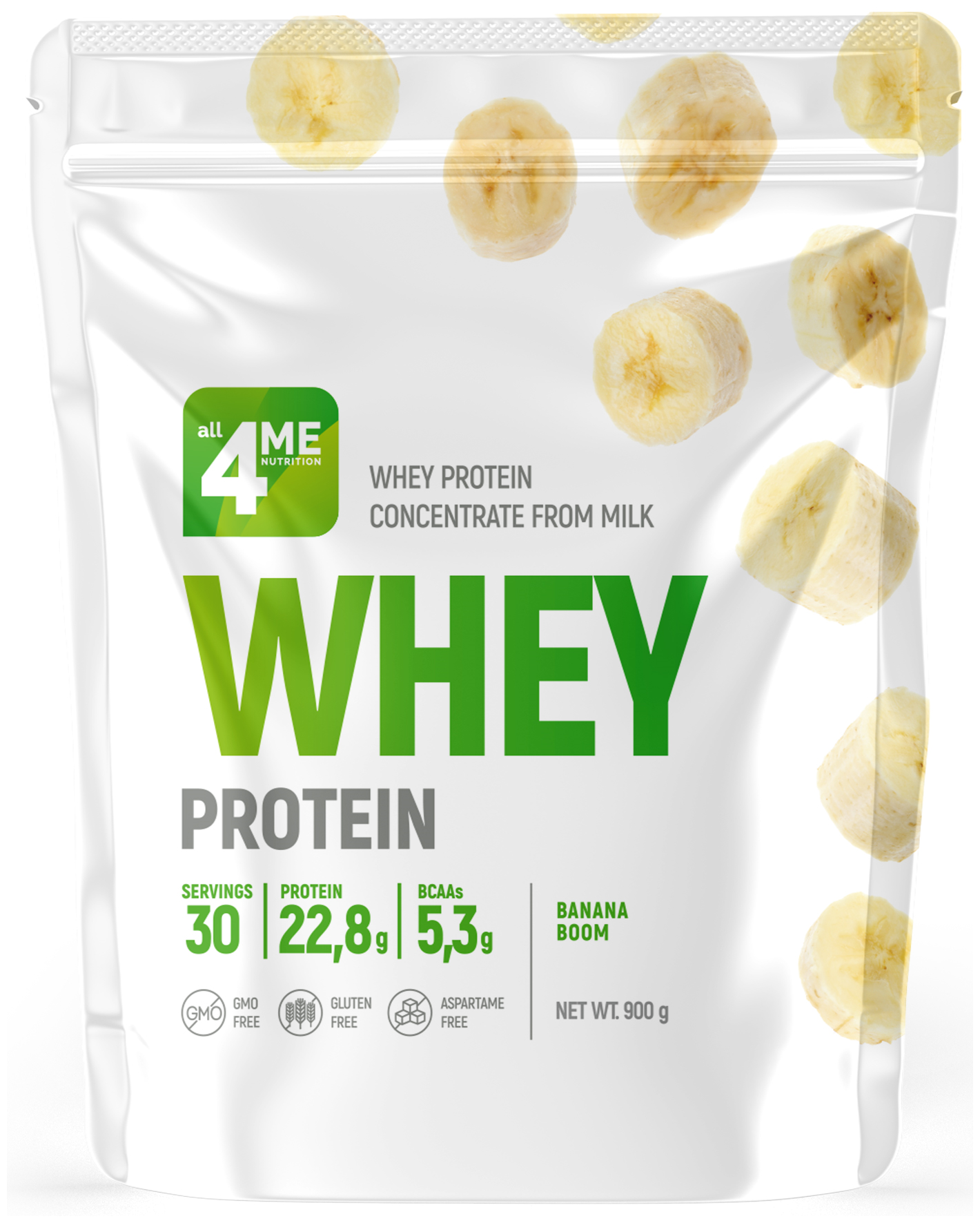 Концентрат сывороточного белка All4me Whey Protein 900 г банан