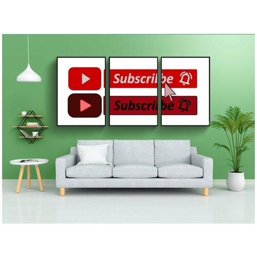 фото Набор модулных постеров для интерьера "youtube, кнопка подписки, социальные медиа" 60x90 см. в тубусе, без рамки lotsprints