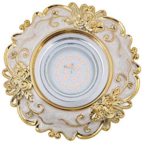 фото Dls-a105 gu5.3 chrome/beige+gold светильник декоративный встраиваемый, серия arno. без лампы, цоколь gu5.3. металл/полимер. хром/бежевый+золото. тм fametto