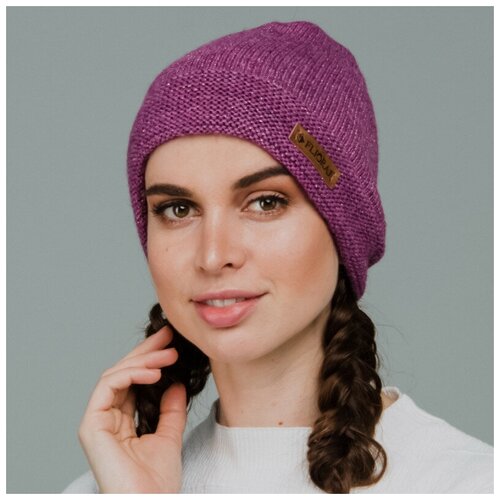 шапка женская flioraj бежевая с отворотом 3950fj тёмная Косынка FLIORAJ, размер 42, фиолетовый