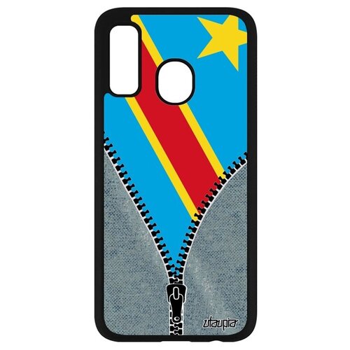 фото Качественный чехол для смартфона // samsung galaxy a40 // "флаг конго киншаса на молнии" дизайн туризм, utaupia, серый