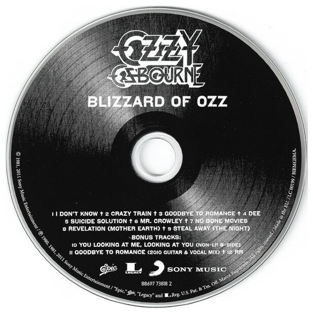 Компакт-диски, Epic, OZZY OSBOURNE - Blizzard Of Ozz (CD) Медиа - фото №3