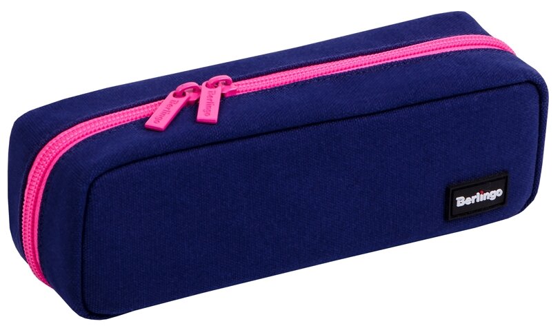 Пенал школьный Berlingo футляр корпусный, 210х70х50 Navy pink, полиэстер, 3 внутренних отделения