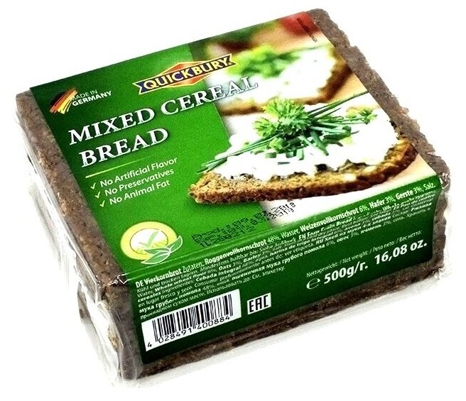 Хлеб Quickbury Mixed Cereal Bread из ржано-пшеничной муки грубого помола четырехзлаковый, 500 г