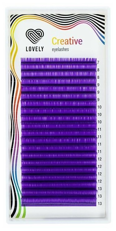 Ресницы Цветные Lovely, Фиолетовые, D, 0.07, 7-13 mm, 20 линий