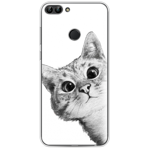 фото Силиконовый чехол кот рисунок черно-белый на huawei p smart case place