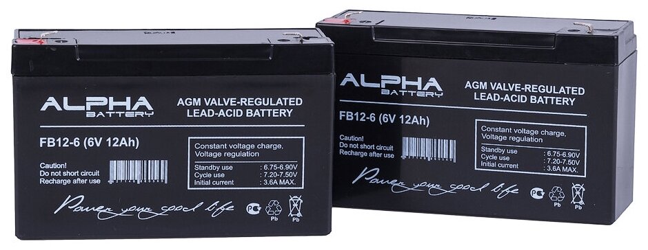 Свинцово-кислотный аккумулятор ALPHA BATTERY FB 12-6 (6 В 12 Ач) (2 штуки)