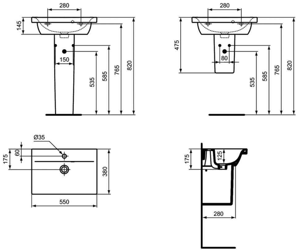 Раковина 55 см Ideal Standard Connect Space E136401 - фотография № 3