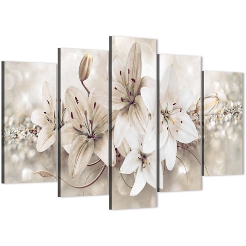 Картина модульная большая на стену, интерьерная, на холсте, готовая, в спальню, в гостиную, Лилии, Цветы, Абстракция, 140х80см