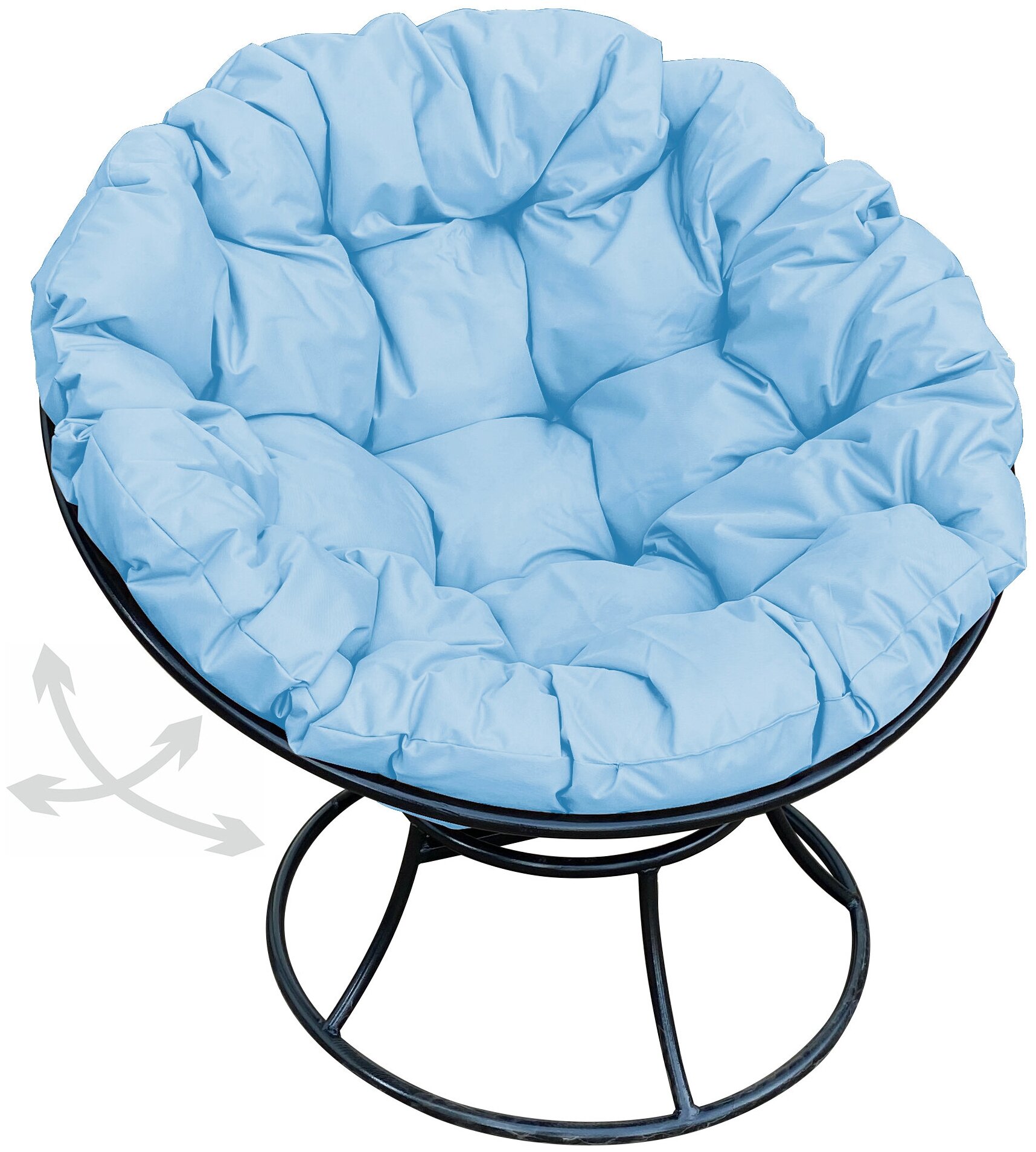 Кресло m-group папасан пружинка чёрное, голубая подушка