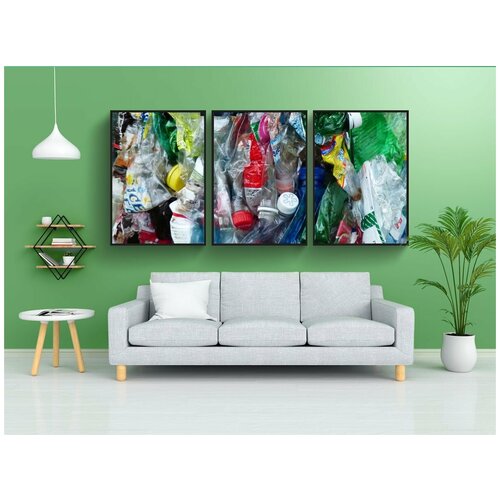 фото Набор модулных постеров для интерьера "пластиковые бутылки, бутылки, переработка" 60x90 см. в тубусе, без рамки lotsprints