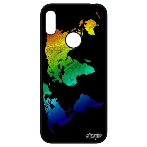 фото Противоударный чехол на смартфон // huawei y6 2019 // "карта мира" дизайн планета, utaupia, черный