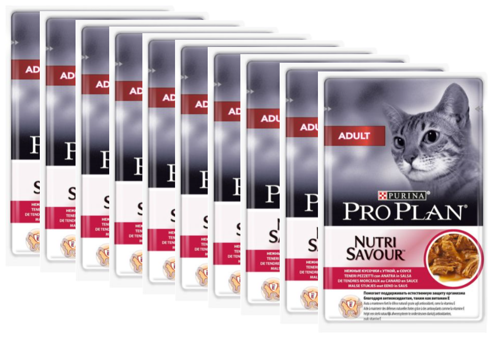 Purina Pro Plan (паучи) Паучи Кусочки в соусе для кошек с уткой 1234277012457373 | Adult Duck, 0,085 кг, 25360 (10 шт)