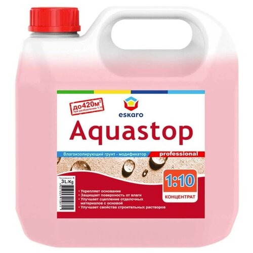 Грунтовка Eskaro Aquastop Professional, 3 кг, 3 л, розовый грунтовка aura unigrund basen 3 кг 3 л бесцветный