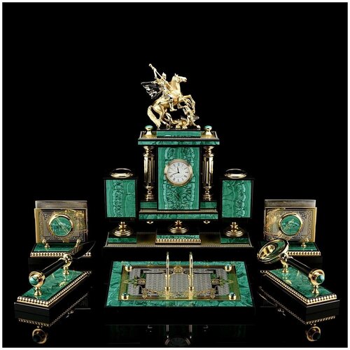 фото Письменный набор "георгий победоносец" из малахита русь великая