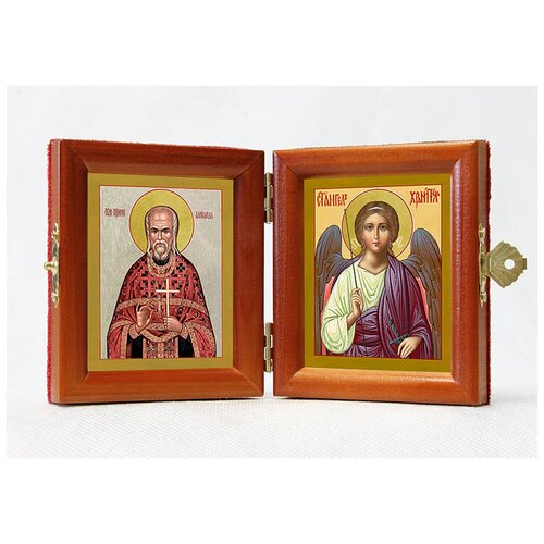 Складень именной Священномученик Александр Поздеевский - Ангел Хранитель, из двух икон 8*9,5 см