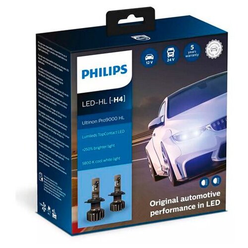 фото Лампа philips ultinon pro9000 led- hl h4 13.2v 18w 5800k (2 штуки) 11342u90cwx2