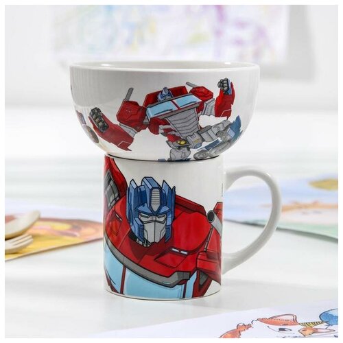 фото Набор посуды детский hasbro transformers «оптимус прайм», 2 предмета: кружка 200 мл, миска 300 мл mikimarket