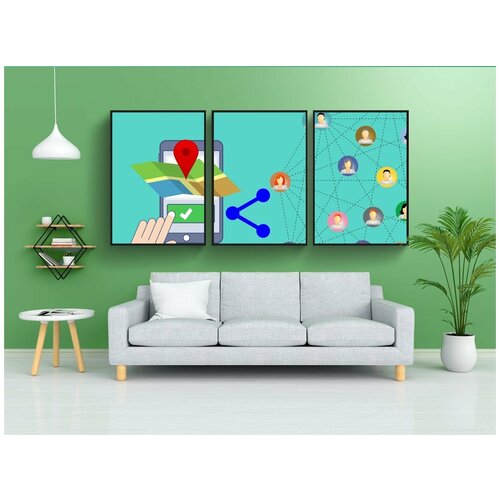 фото Набор модулных постеров для интерьера "расположение, телефон, доля" 60x90 см. в тубусе, без рамки lotsprints