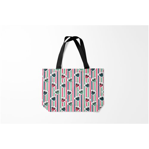 фото Сумка-шоппер / 46х35 см / собаки / мопс мопсы в полоску burnettie