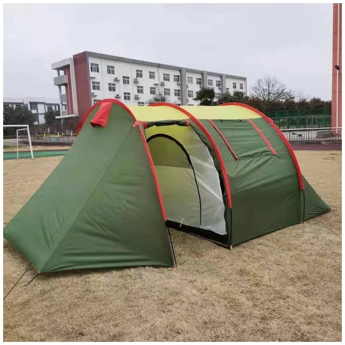 Палатка 2 местная, с тамбуром, (2 слоя) дуги стекловолокно, вес 5,5 кг. ART1908-3 (Зеленый)