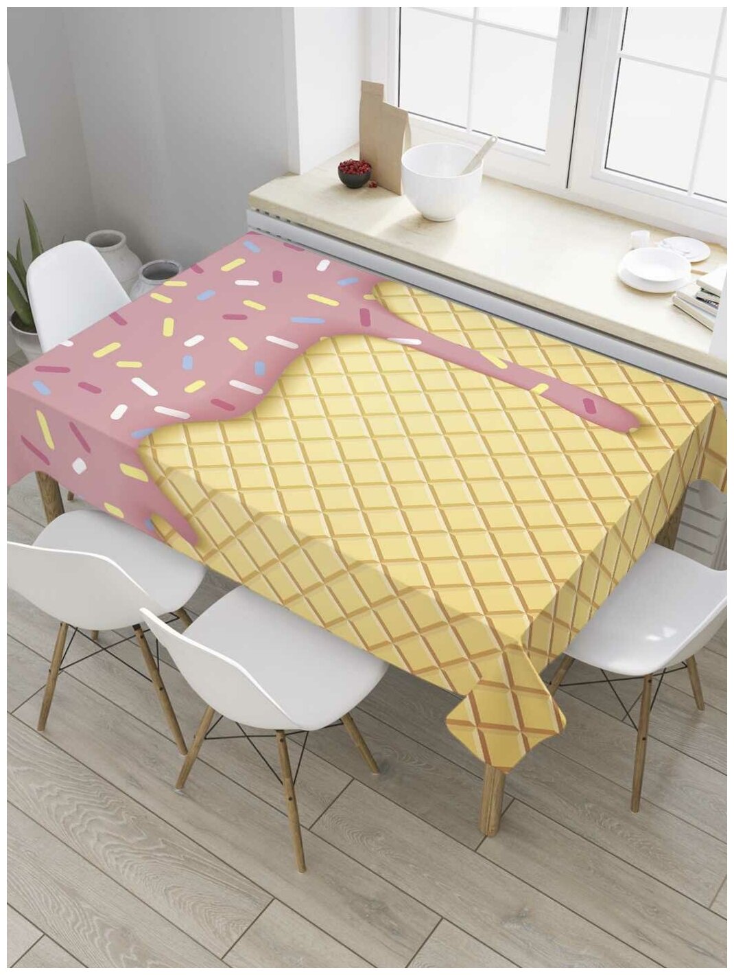 Скатерть прямоугольная JoyArty на кухонный стол "Ягодное мороженое" из оксфорда, 120x145 см