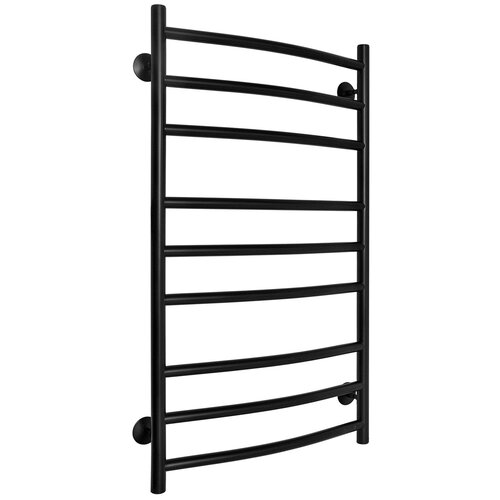 Полотенцесушитель водяной Fincopper FC 900х500 черный RAL 9005, 9 перекладин, нижнее подключение угловые гайка/штуцер 1/2'х3/4' с чашками и эксентриками