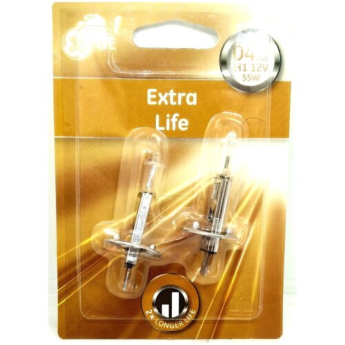 Автомобильная лампа галоген H1 12V General Electric Extra life (комплект)