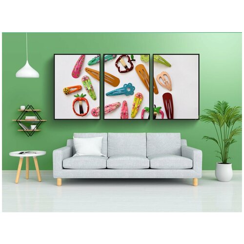 фото Набор модулных постеров для интерьера "застежка, заколки для волос, аксессуары для волос" 60x90 см. в тубусе, без рамки lotsprints