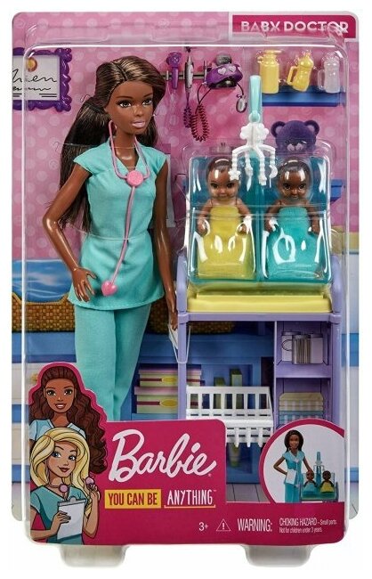 Кукла Барби брюнетка Я могу быть Педиатром Barbie Baby Doctor Playset with Brunette Doll Mattel (GKH24)