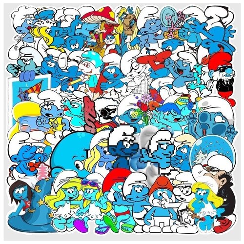 Наклейки Смурфики / Smurfs водостойкие 52шт (4-7см)