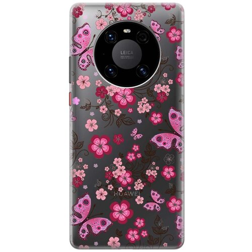 ультратонкий силиконовый чехол накладка transparent для asus zenfone max m2 zb633kl с 3d принтом butterflies and flowers Ультратонкий силиконовый чехол-накладка Transparent для Huawei Mate 40 Pro с 3D принтом Butterflies and Flowers