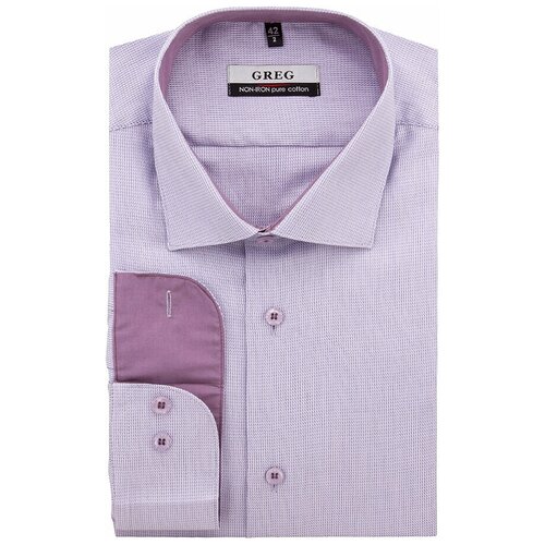 фото Рубашка мужская длинный рукав greg 713/111/19002/1_gb, прямой силуэт / сlassic fit, цвет розовый, рост 174-184, размер ворота 45