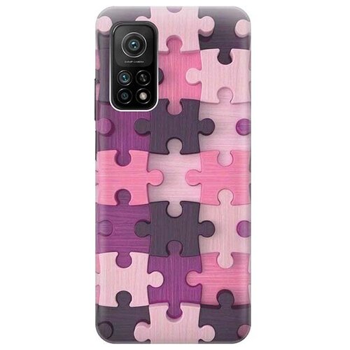 фото Ультратонкий силиконовый чехол-накладка для xiaomi mi 10t с принтом "сиреневый паззл" gosso