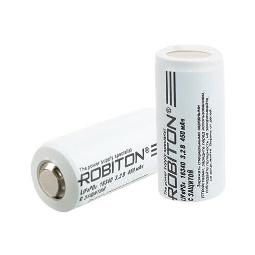 Аккумулятор LiFePO4 450 мА·ч 3.2 В ROBITON LiFe16340-450p с защитой, в упаковке: 1 шт.
