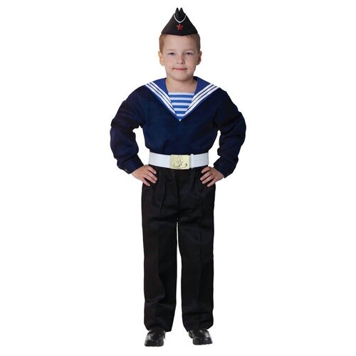 фото Карнавальный костюм «моряк в пилотке» для мальчика, синяя фланка, брюки, ремень, р. 40, рост 152 см страна карнавалия