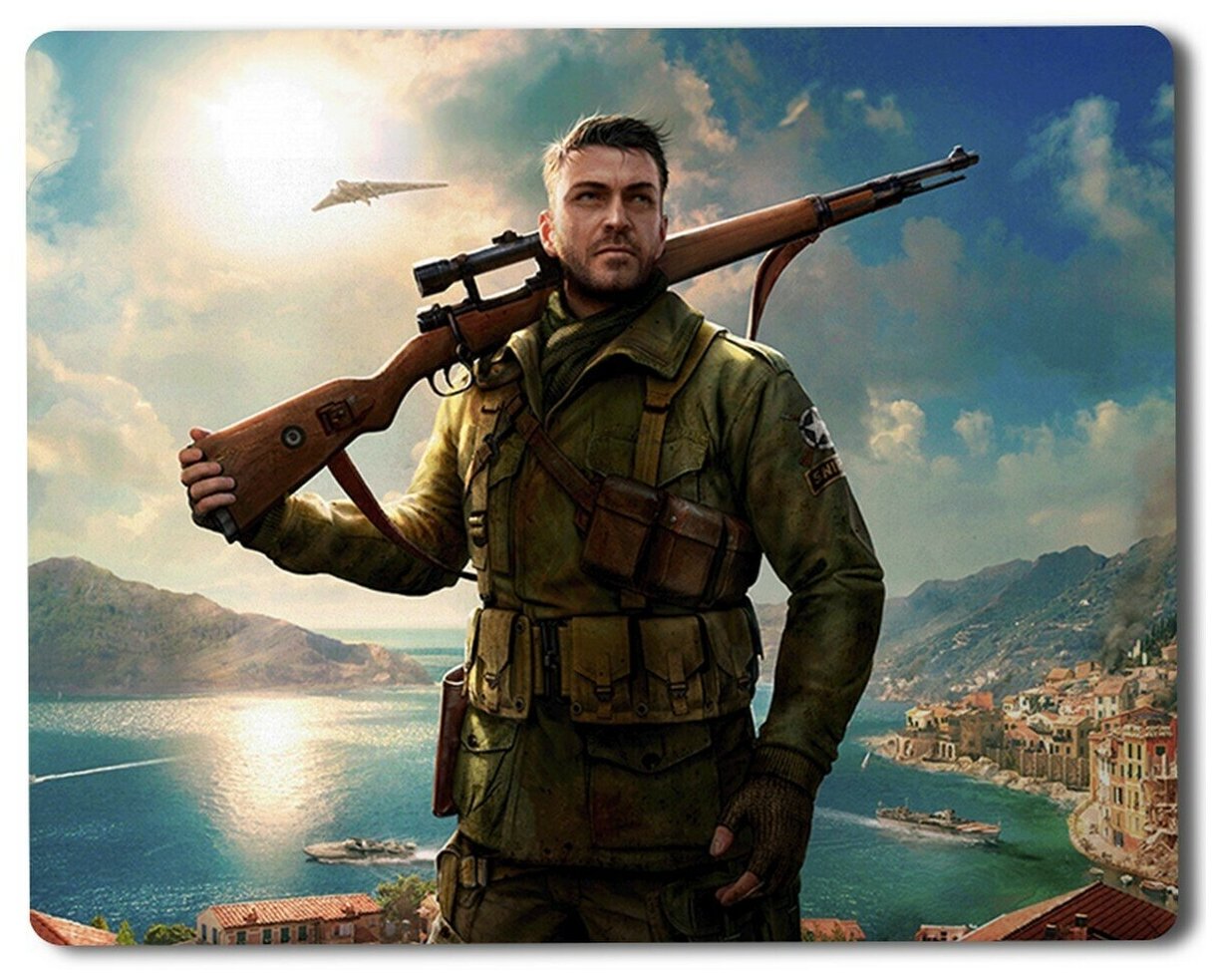 Геймерский коврик Sniper Elite снайпер элит, винтовка, персонаж, главный герой, шутер, игра-1