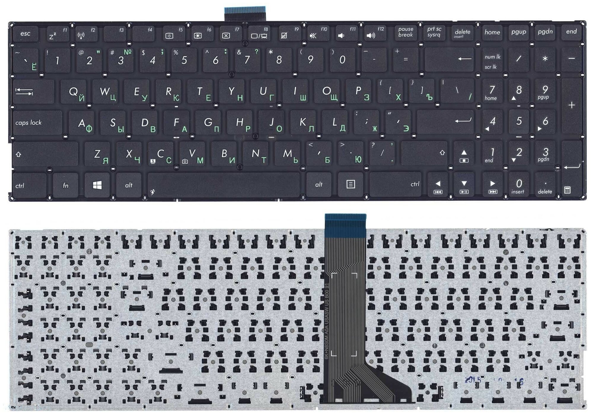 Клавиатура для ноутбука Asus VivoBook X555LA черная без рамки плоский Enter (шлейф 115 см)