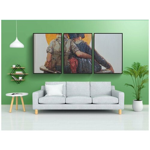 фото Набор модулных постеров для интерьера "мальчик, девочка, собака" 60x90 см. в тубусе, без рамки lotsprints