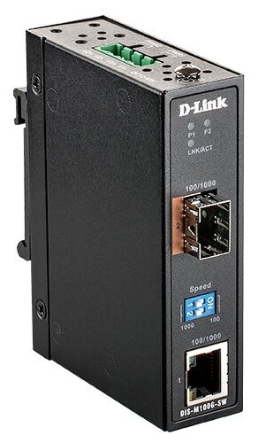 Промышленный медиаконвертер D-Link DIS-M100G-SW/A1A с 1 портом 100/1000Base-T и 1 портом 100/1000Base-X SFP