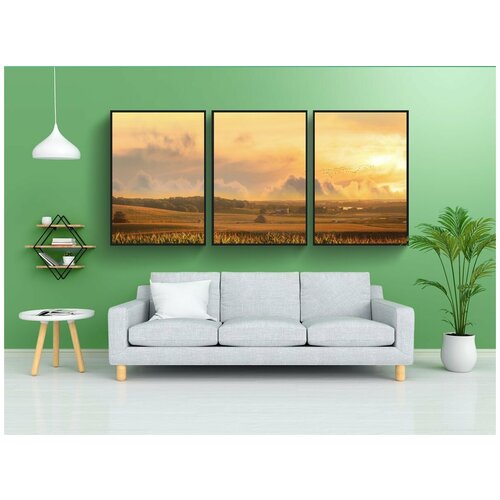 фото Набор модулных постеров для интерьера "пейзаж, заход солнца, поле" 60x90 см. в тубусе, без рамки lotsprints