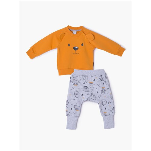 фото Комплект одежды alena детский, брюки и толстовка, повседневный стиль, размер 52 (рост 92), серый, оранжевый