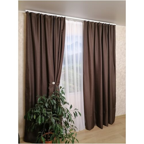 Комплект штор Elltextile Блэкаут-рогожка однотонный 400х250 см. Шоколадный.