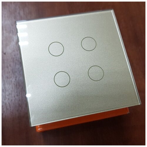 Умный выключатель Tuya с Алисой Wi-Fi RF433 4-х клавишный сенсорный универсальный без нуля И С нулем золотой стеклянный