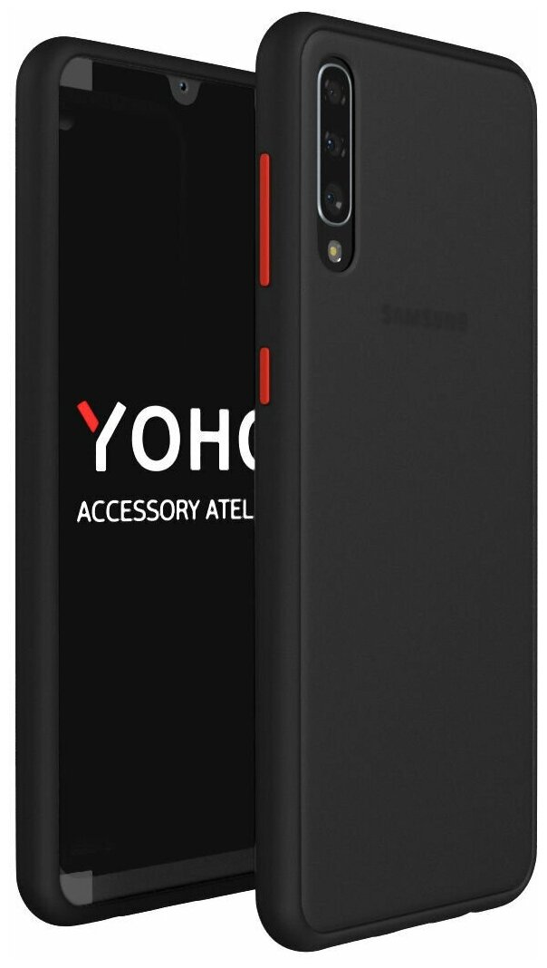 YOHO Чехол защитный - противоударный, матовый, для телефона Samsung Galaxy A70s. Черный - красный YCHPMA70SBR